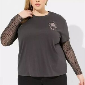 Torrid Cosmic Two-Fer Cotton Jersey Sequin Sleeve Tee